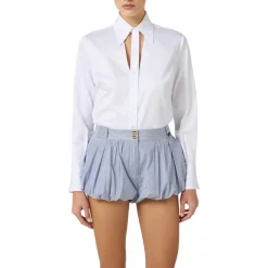 Camicia donna in cotone con cut-out e ricami