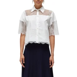 Camicia donna in cotone con pizzo