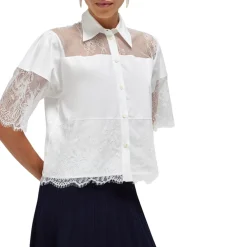 Camicia donna in cotone con pizzo