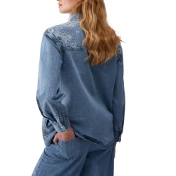 Camicia donna in denim con ricami