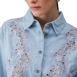 Camicia donna in denim con pizzo