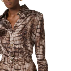 Camicia donna in raso con stampa alligatore