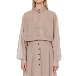 Camicia donna oversize in voile di lana