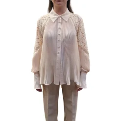 Camicia donna plissettata con pizzo