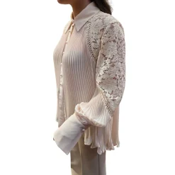Camicia donna plissettata con pizzo