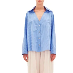 Camicia in cotone con collo aperto a trapezio donna