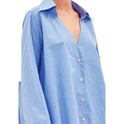 Camicia in cotone con collo aperto a trapezio donna