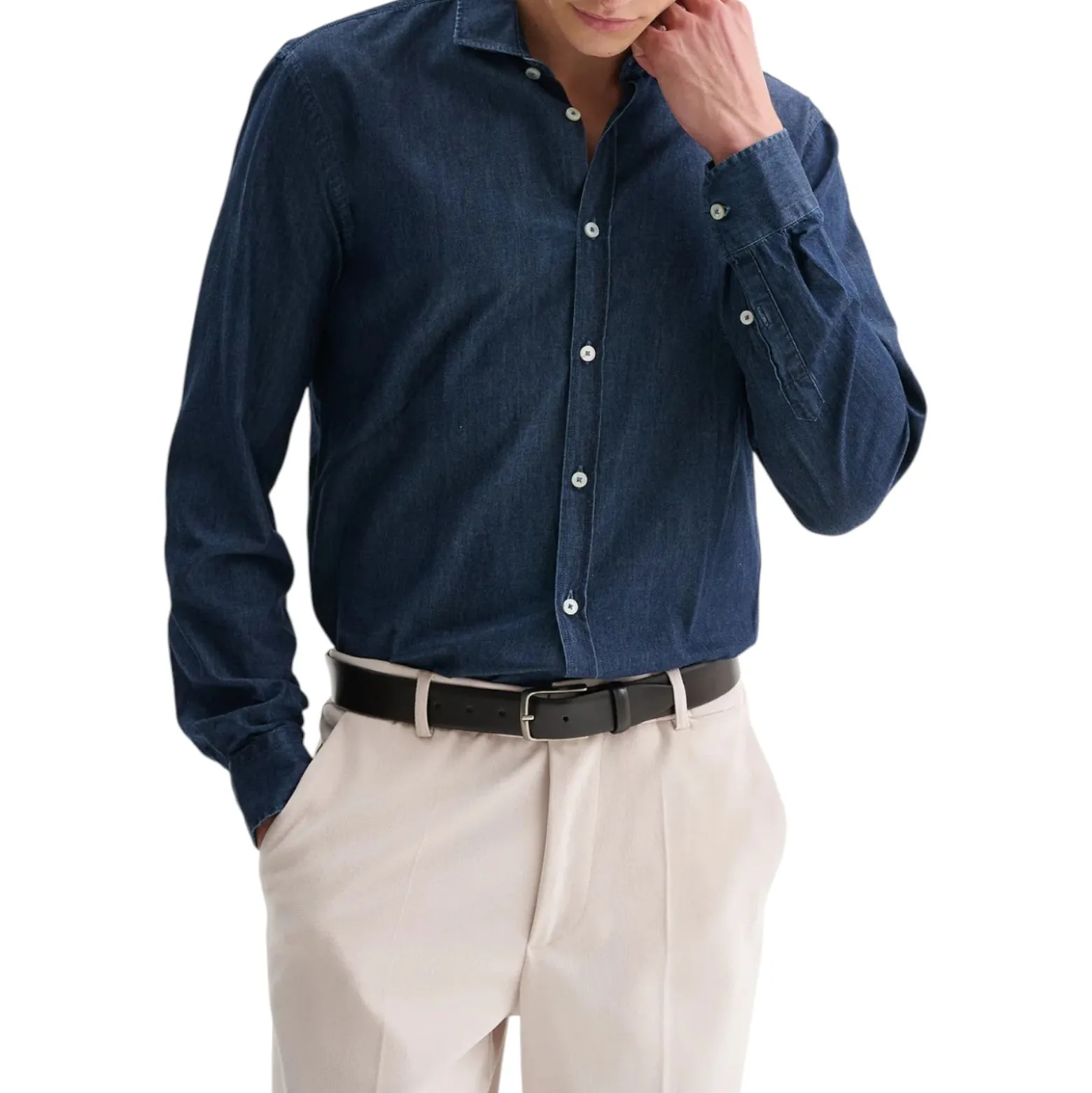 Camicia uomo in denim lavaggio scuro