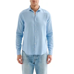 Camicia Uomo in Lino Collo alla Francese Azzurra QB24