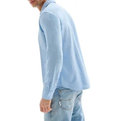 Camicia Uomo in Lino Collo alla Francese Azzurra QB24