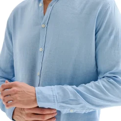 Camicia Uomo in Lino Collo alla Francese Azzurra QB24