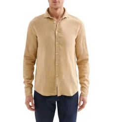Camicia Uomo in Lino Collo alla Francese beige QB24