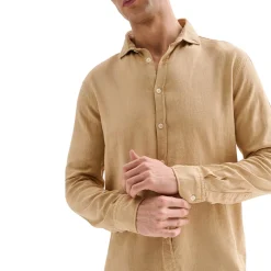 Camicia Uomo in Lino Collo alla Francese beige QB24