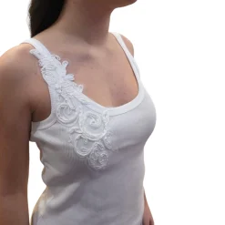 Canotta donna in jersey a costine con ricamo Cornely