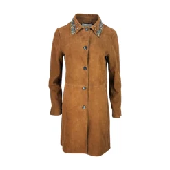 Cappotto donna in camoscio con colletto di pietre luminose