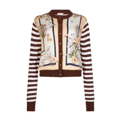 Cardigan donna con inserto in twill stampato