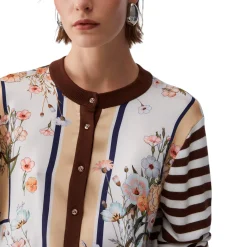 Cardigan donna con inserto in twill stampato