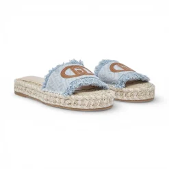 Ciabatte donna in denim con maxi logo