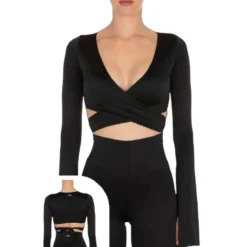 Crop top manica lunga donna
