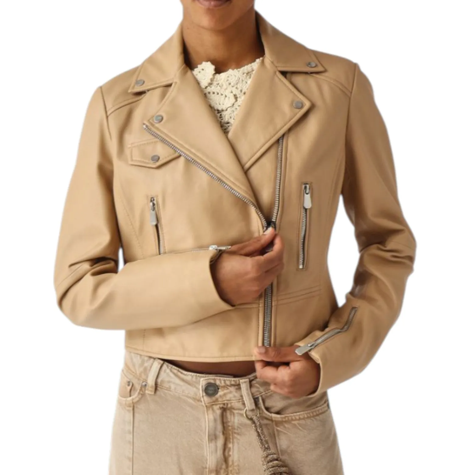 Giacca donna chiodo stile biker in nappa