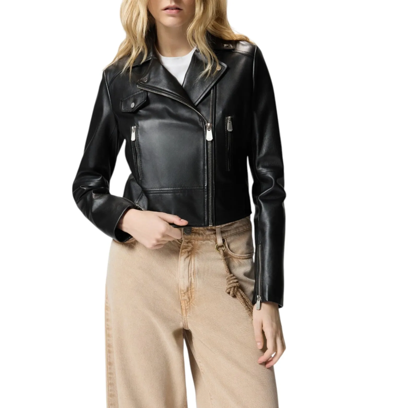 Giacca donna chiodo stile biker in nappa