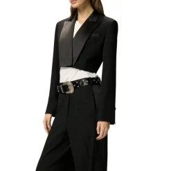 Giacca donna cropped con dettagli in satin