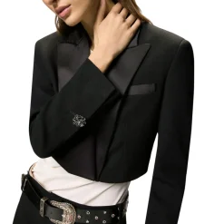 Giacca donna cropped con dettagli in satin