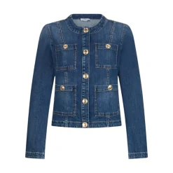 Giacca donna in denim con bottoni logati