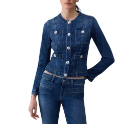 Giacca donna in denim con bottoni logati