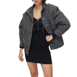 Giacca donna in denim con ricamo dietro
