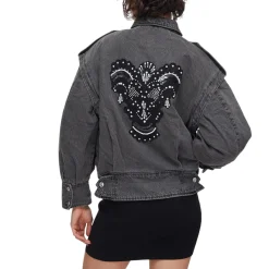 Giacca donna in denim con ricamo dietro
