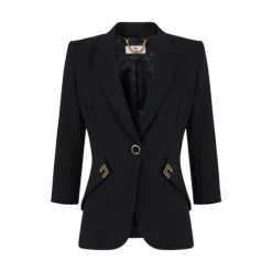 Giacca donna in doppio crêpe stretch con dettagli logo