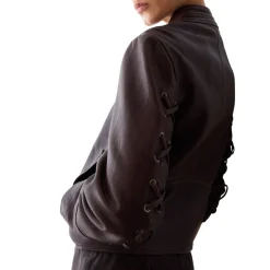 Giacca donna in pelle con stringhe