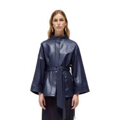 Giacca donna in pelle con cintura