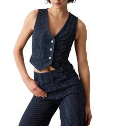 Gilet donna in denim full-strass