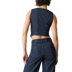 Gilet donna in denim full-strass