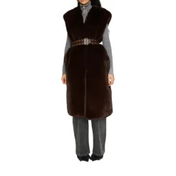 Gilet donna in ecopelliccia con cintura