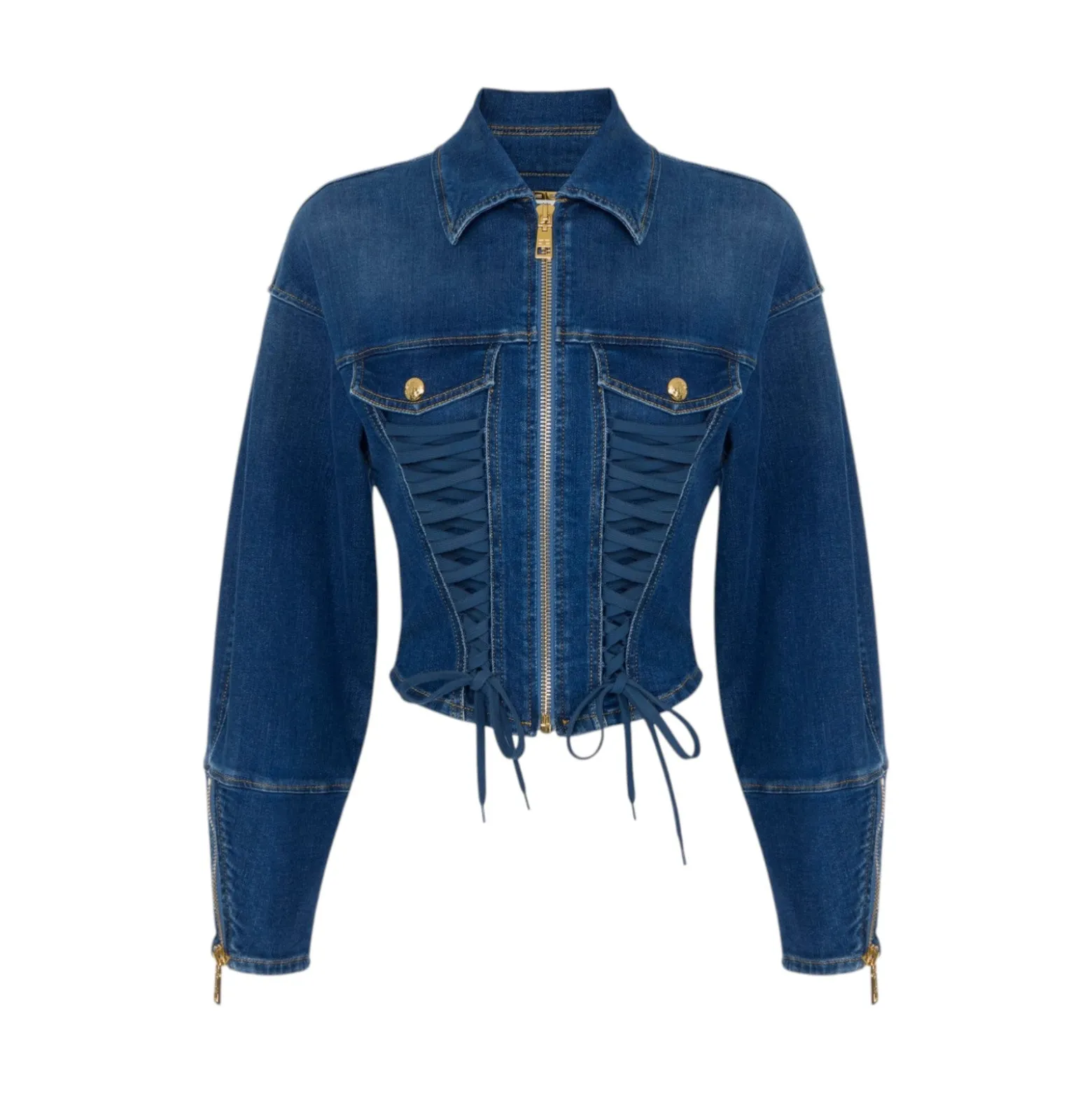 Giubbotto donna in denim con lacci criss-cross