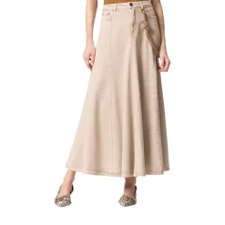 Gonna donna midi in denim con corda gioiello