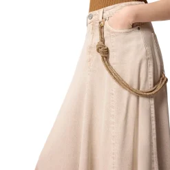 Gonna donna midi in denim con corda gioiello
