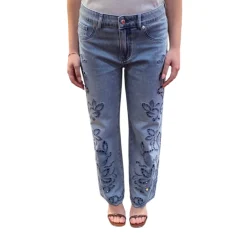 Jeans donna con ricamo sangallo