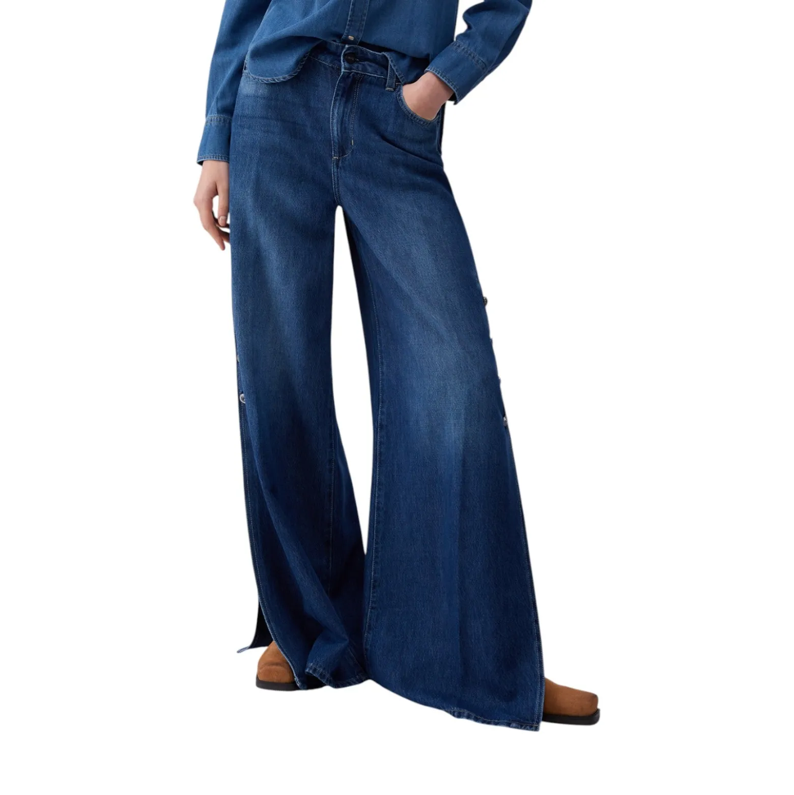 Jeans donna flare con spacchetti