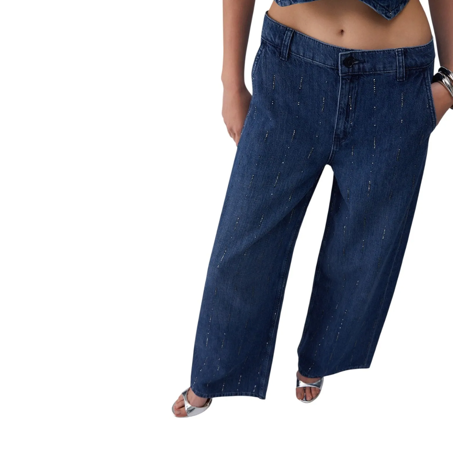 Jeans donna flare con strass