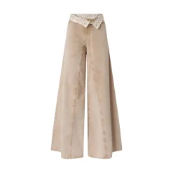 Jeans donna marroni con pizzo in vita