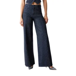 Jeans donna palazzo full-strass