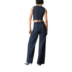 Jeans donna palazzo full-strass
