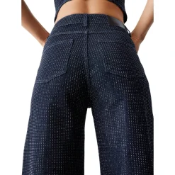 Jeans donna palazzo full-strass