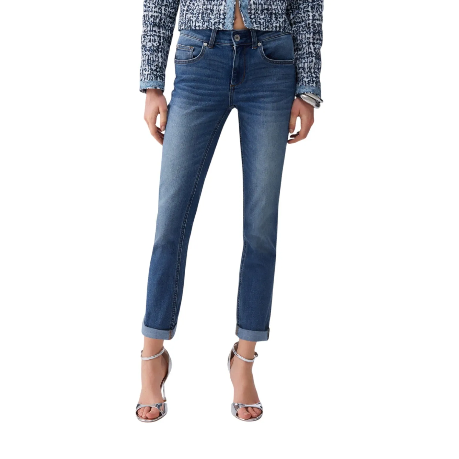 Jeans donna skinny con risvolto