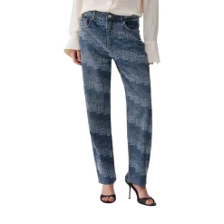 Jeans donna straight con strass