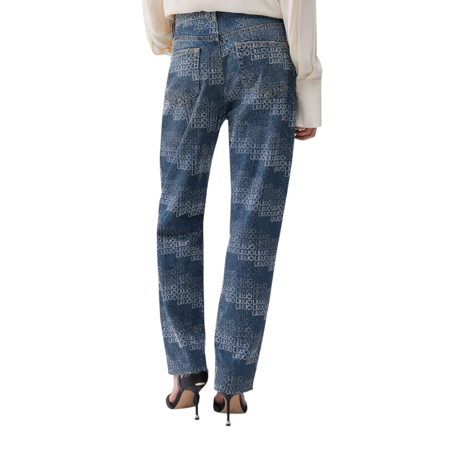 Jeans donna straight con strass